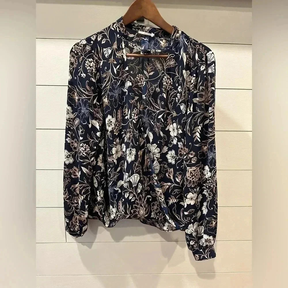 Lush Navy Floral Blouse- Large